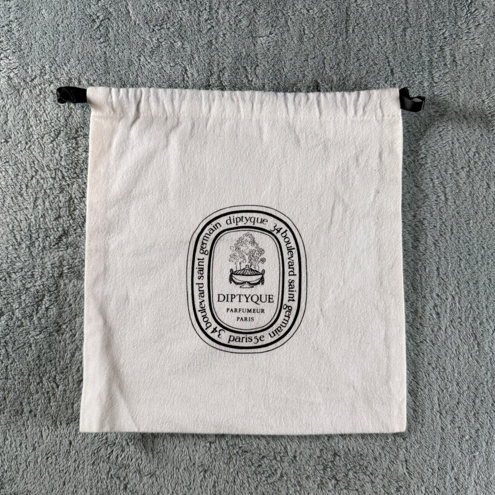 Diptyque Paris Cotton Drawstring Dust Bag Cream Black Logo Pouch 10.5x11‎